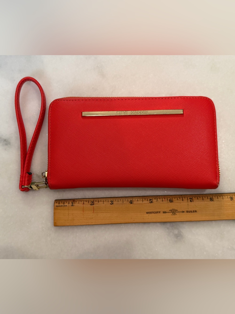 Steve Madden Coral Red Wristlet Clutch with Gold Accent